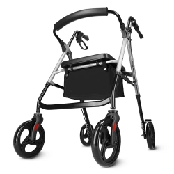Chodzik czterokołowy  z siedziskiem i torbą srebrny