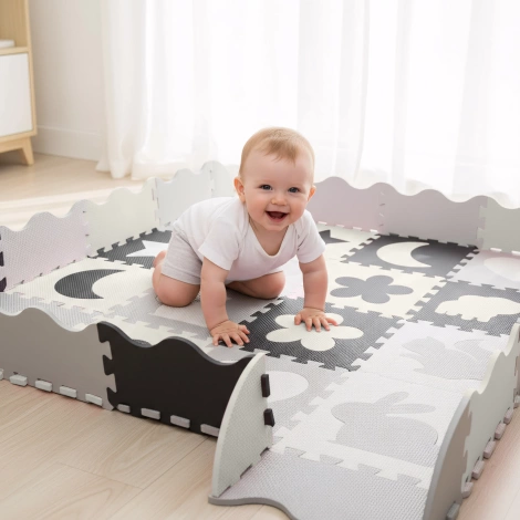 Mata edukacyjna dla dzieci puzzle 150 x 150 cm szara