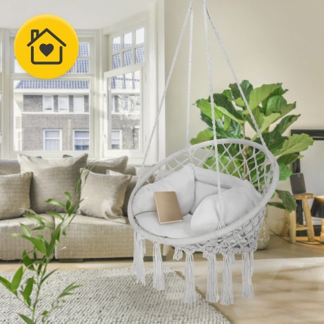 Huśtawka ogrodowa z poduszką BOHO szara