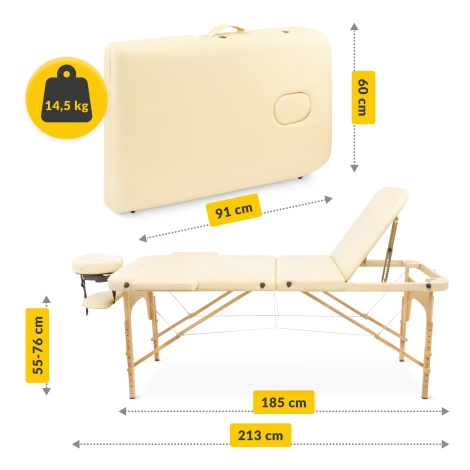 Stół do masażu drewniany z regulacją blatu 60 cm beżowy