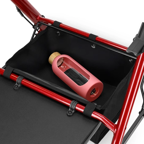 Chodzik czterokołowy z siedziskiem i torbą czerwony