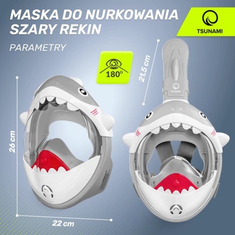 Maska do nurkowania dla dzieci TSUNAMI SHARK szara