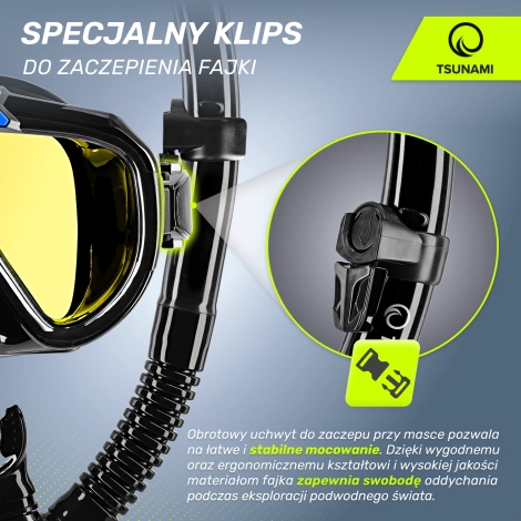 Maska do nurkowania snorkelingu z rurką TSUNAMI czarna