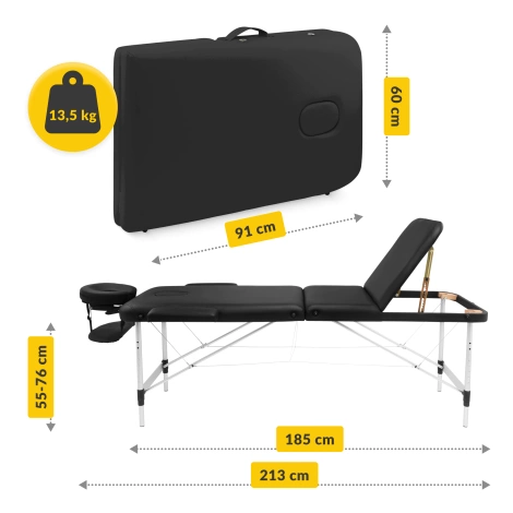 Stół do masażu aluminiowy z regulacją blatu 60 cm czarny