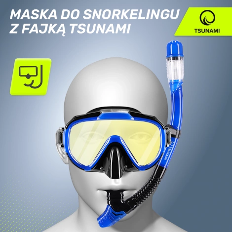 Maska do nurkowania snorkelingu z rurką TSUNAMI niebieska