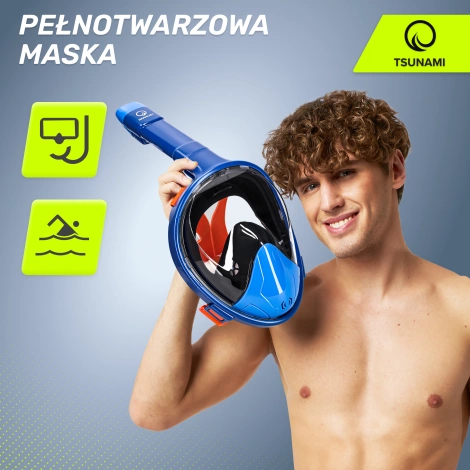Maska do nurkowania pełnotwarzowa TSUNAMI L/XL niebieska