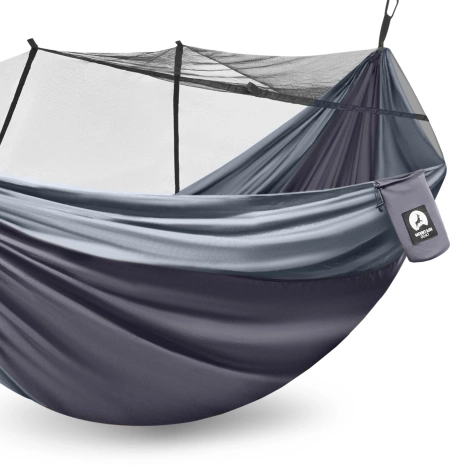 Hamak turystyczny dwuosobowy z moskiterią Mountain Goat szaro-grafitowy