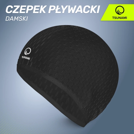 Czepek na basen damski TSUNAMI TEXTURE czarny