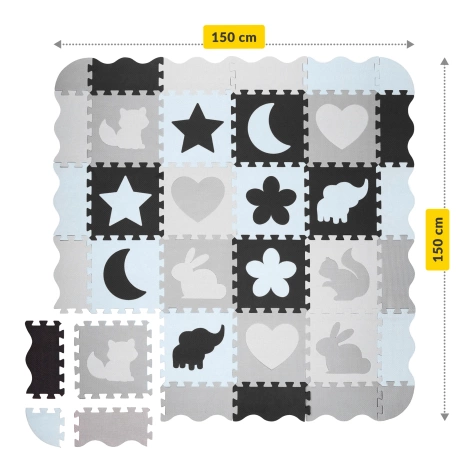 Mata edukacyjna dla dzieci puzzle 150 x 150 cm niebieski