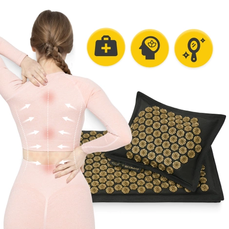 ECO Mata do akupresury z łuskami gryki i kokosem czarno-złota