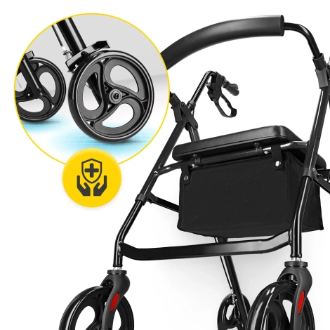 Chodzik czterokołowy z siedziskiem i torbą czarny