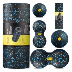 Wałek i piłki do rollowania i masażu EPP zestaw 6 szt. niebieski