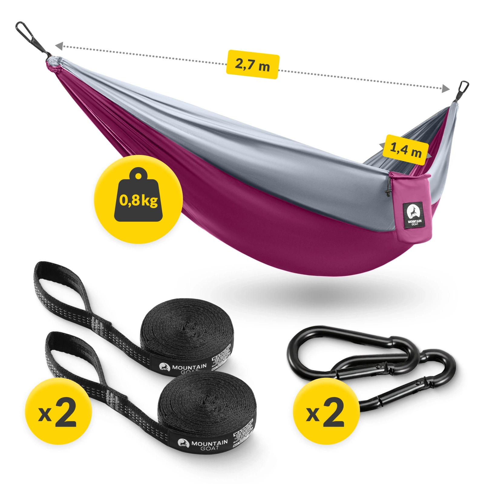 Hamak turystyczny jednoosobowy Mountain Goat szaro-różowy