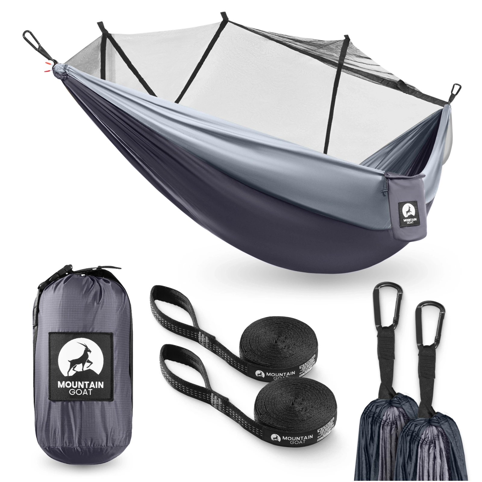 Hamak turystyczny jednoosobowy z moskiterią Mountain Goat szaro-grafitowy
