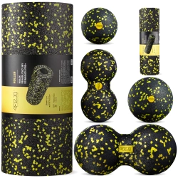 Wałek i piłki do rollowania i masażu EPP zestaw 6 szt. żółty