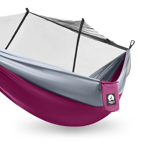 Hamak turystyczny jednoosobowy z moskiterią Mountain Goat szaro-różowy
