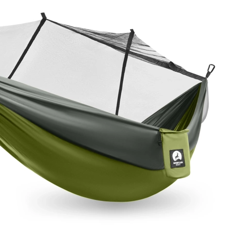 Hamak turystyczny jednoosobowy z moskiterią Mountain Goat szaro-zielony