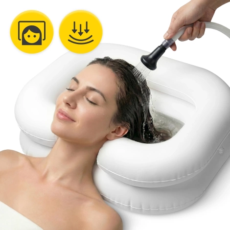 Nadmuchiwany basen do mycia głowy w łóżku z prysznicem