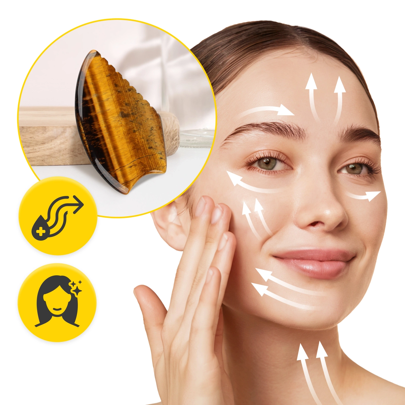 Karbowany kamień Gua Sha z naturalnego kwarcu Tygrysie Oko 