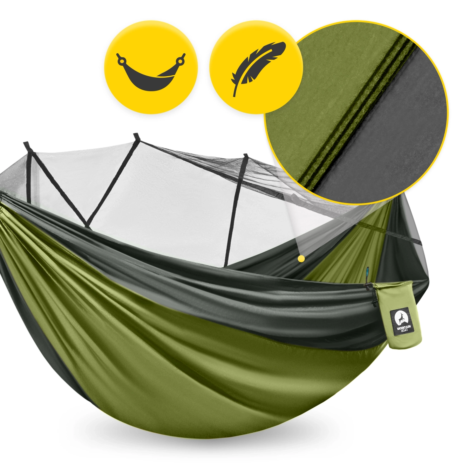 Hamak turystyczny jednoosobowy z moskiterią Mountain Goat szaro-zielony