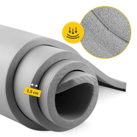 Mata do ćwiczeń fitness i jogi NBR 180 × 60 × 1,5 cm szara