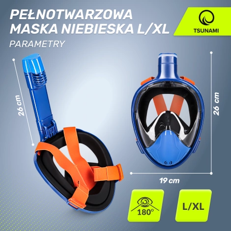 Maska do nurkowania pełnotwarzowa TSUNAMI L/XL niebieska