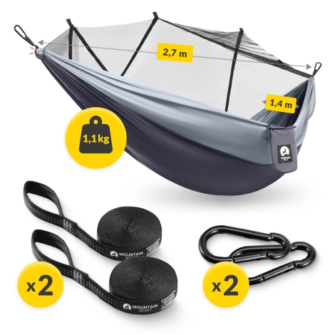Hamak turystyczny jednoosobowy z moskiterią Mountain Goat szaro-grafitowy