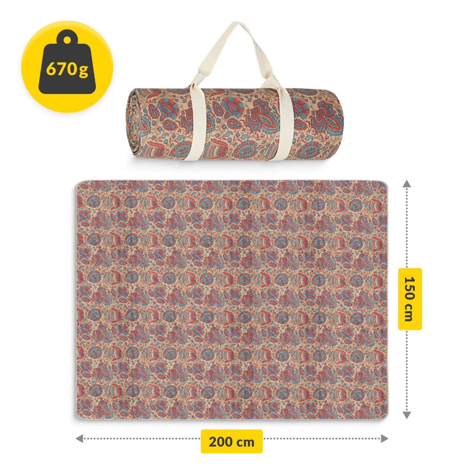 Koc piknikowy 200x150 miekki kwiatowy pikowany