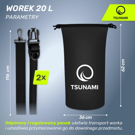 Worek wodoodporny 20 litrów TSUNAMI czarny