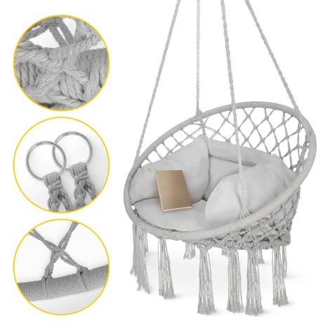 Huśtawka ogrodowa z poduszką BOHO szara