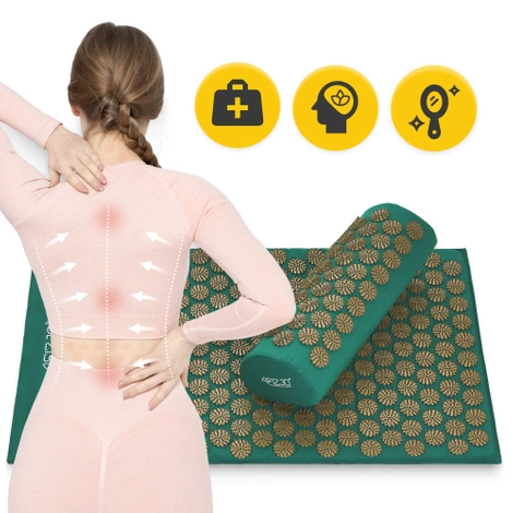 Mata do akupresury z poduszką klasyczna ciemnozielona