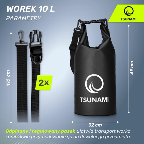 Worek wodoodporny 10 litrów TSUNAMI czarny
