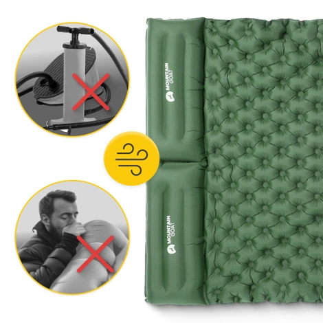 Dmuchany materac turystyczny dwuosobowy samopompujący Mountain Goat khaki