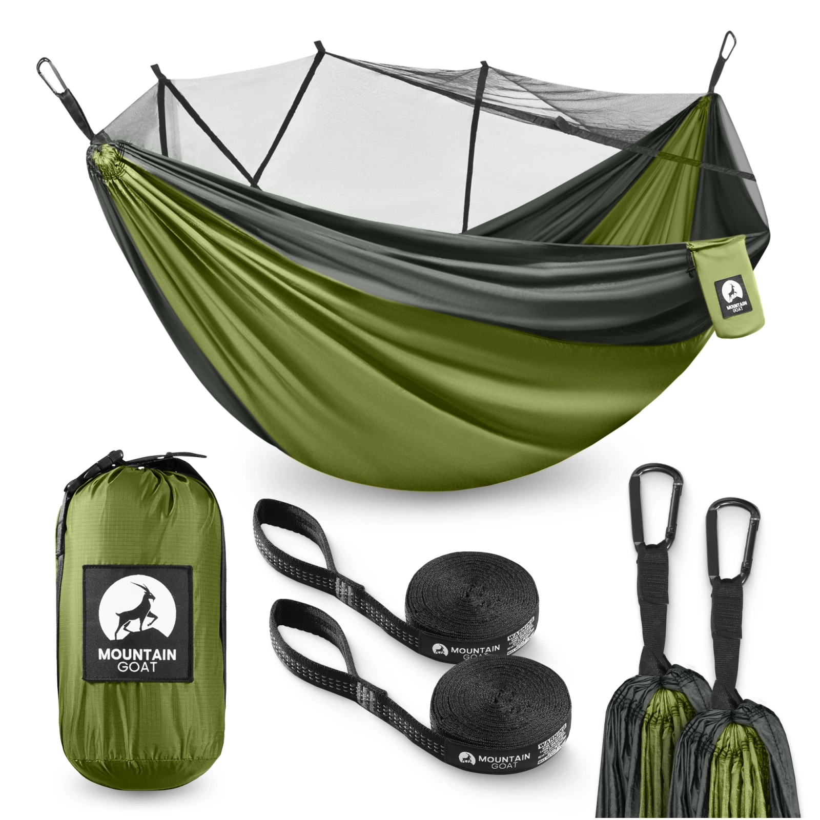 Hamak turystyczny dwuosobowy z moskiterią Mountain Goat szaro-zielony