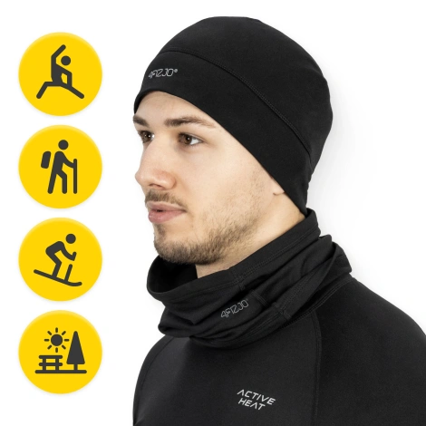 Zestaw termiczny unisex - czarny komplet czapka + komin one size