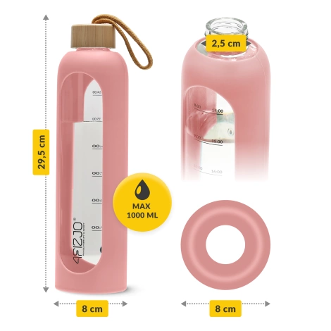 Butelka szklana na wodę 1 L różowa