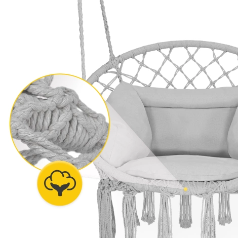 Huśtawka ogrodowa z poduszką BOHO szara