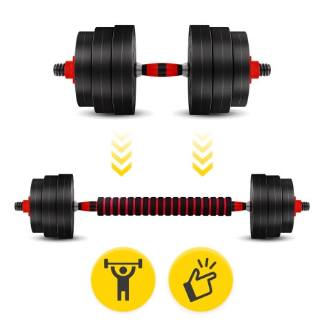 Hantle bitumiczne regulowane ze sztangą 2 x 10 kg