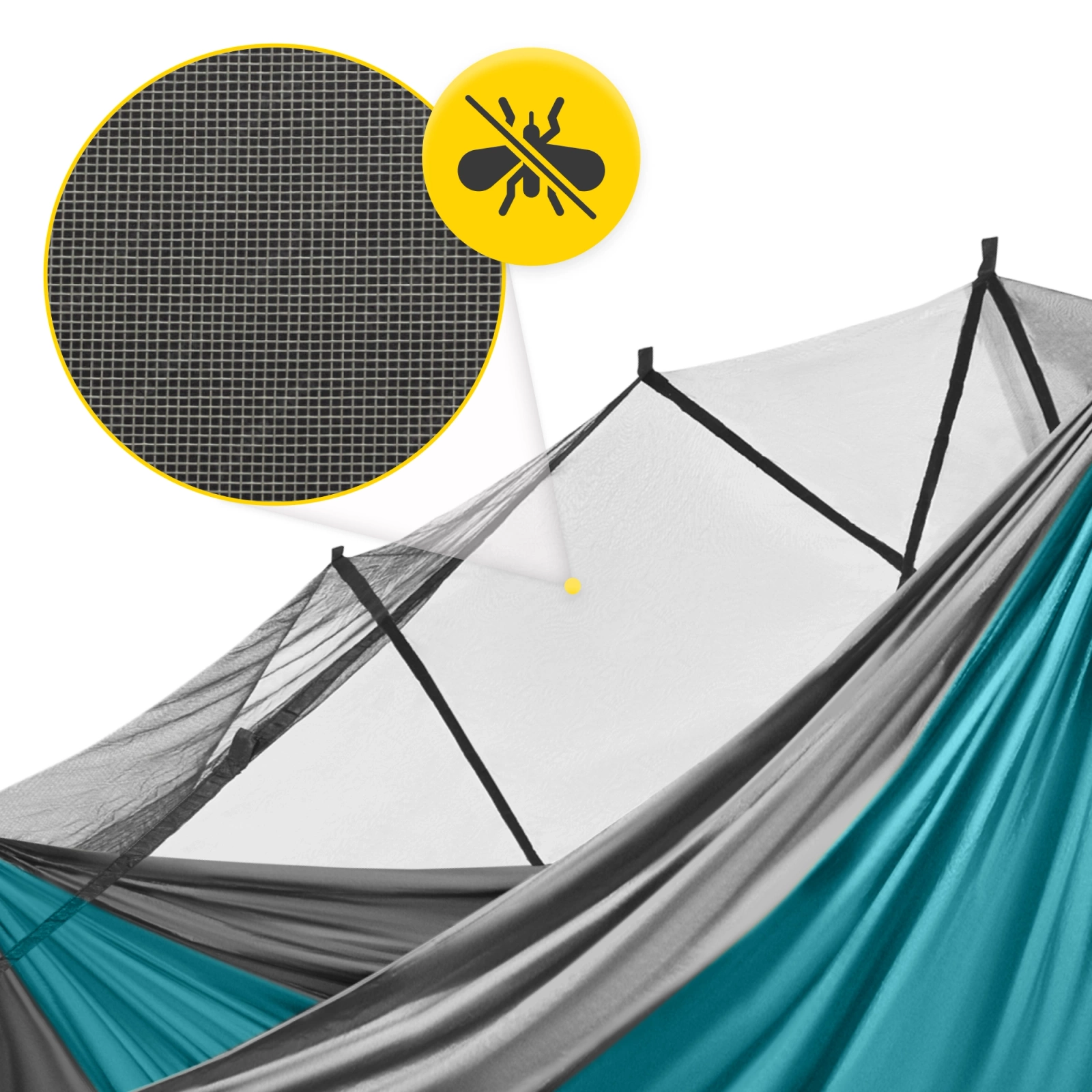 Hamak turystyczny jednoosobowy z moskiterią Mountain Goat szaro-turkusowy