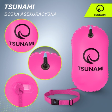 Bojka asekuracyjna do pływania dmuchana TSUNAMI różowa
