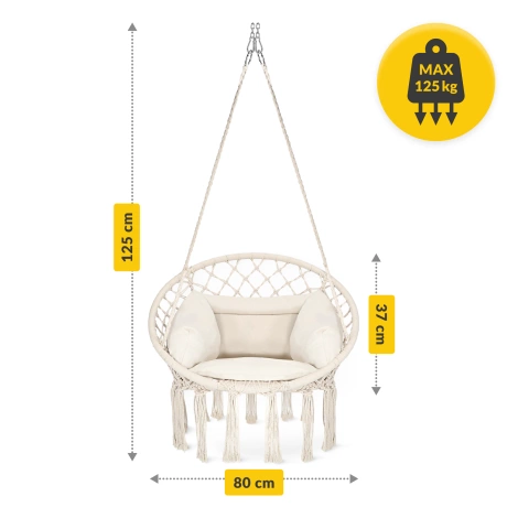 Huśtawka ogrodowa z poduszką BOHO beżowa