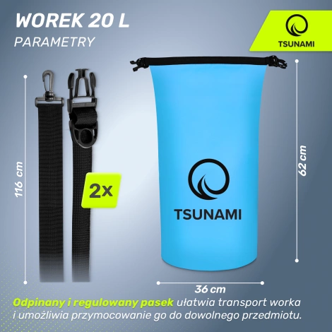 Worek wodoodporny 20 litrów TSUNAMI niebieski