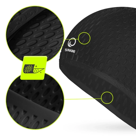 Czepek na basen damski TSUNAMI TEXTURE czarny