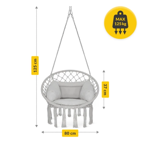 Huśtawka ogrodowa z poduszką BOHO szara