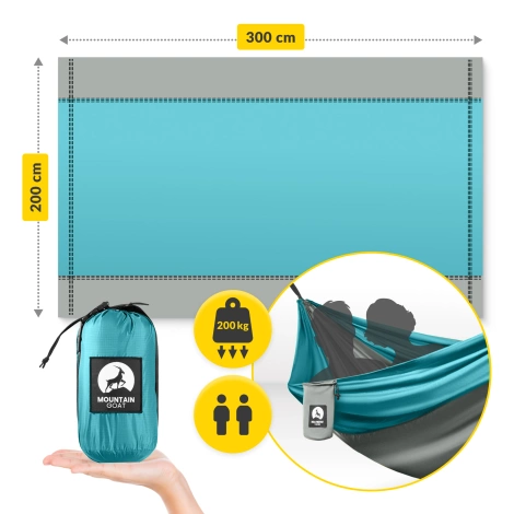 Hamak turystyczny dwuosobowy Mountain Goat szaro-turkusowy
