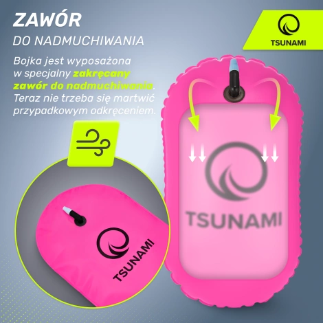 Bojka asekuracyjna do pływania dmuchana TSUNAMI różowa