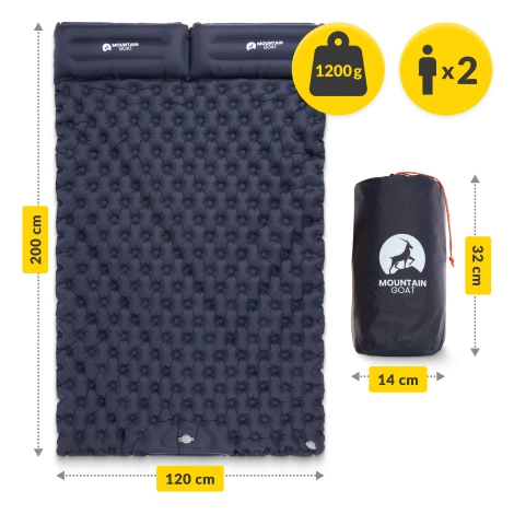 Dmuchany materac turystyczny dwuosobowy samopompujący Mountain Goat granatowy