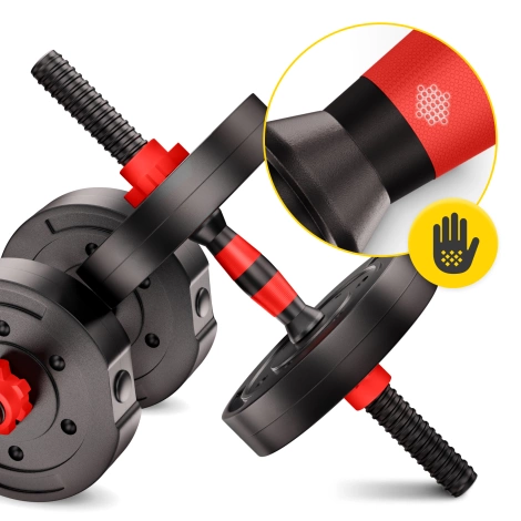 Hantle bitumiczne regulowane ze sztangą 2 x 10 kg