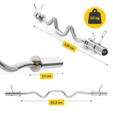 Gryf olimpijski mocno łamany 120 cm z łożyskami - 10 kg