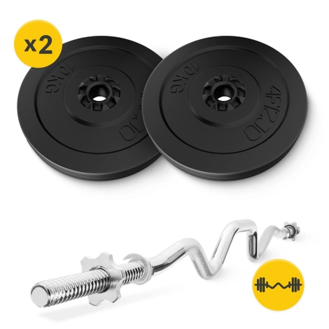 Zestaw kulturystyczny bitumiczny 20 kg + gryf mocno łamany 120 cm